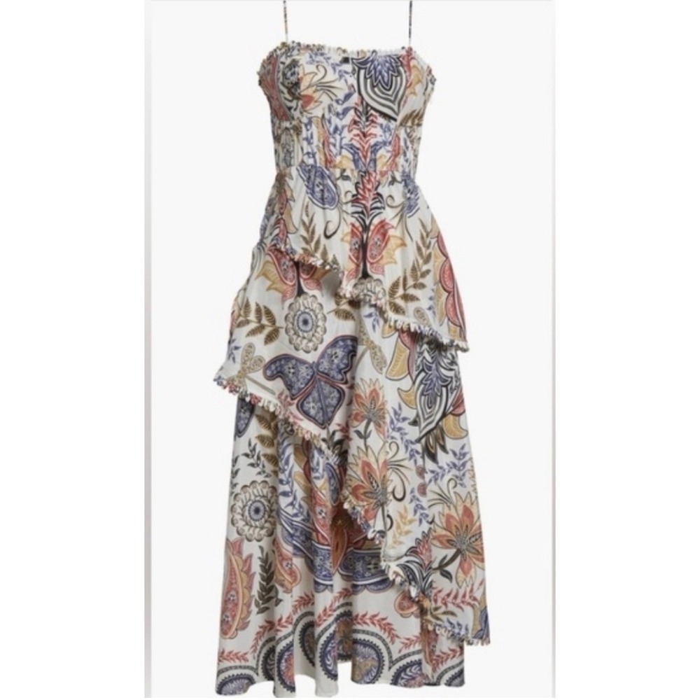 FARM Rio S NWT Boho Paisley Floral Tiered Glam Maxi Dress Scallop Ruffle Wedding - Picture 7 of 14
